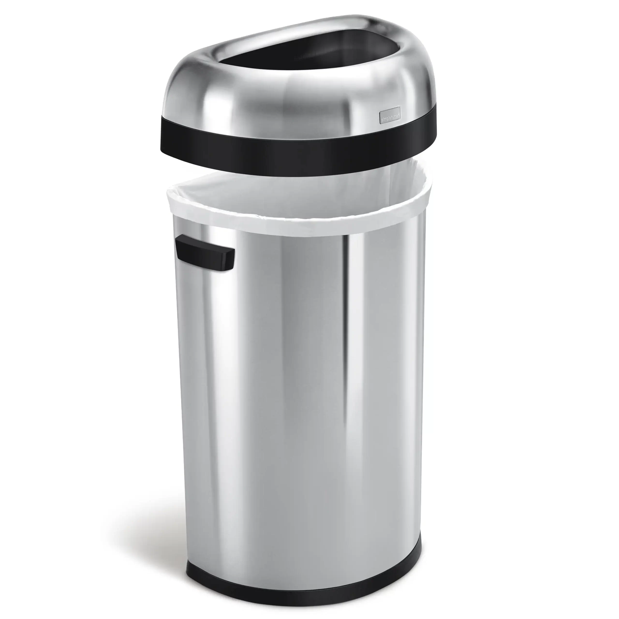 Simplehuman Semi-Round Open Top Can, 60-Liter Brushed Stainless Steel Indoor/Outdoor Kitchen Lidless Trash Can