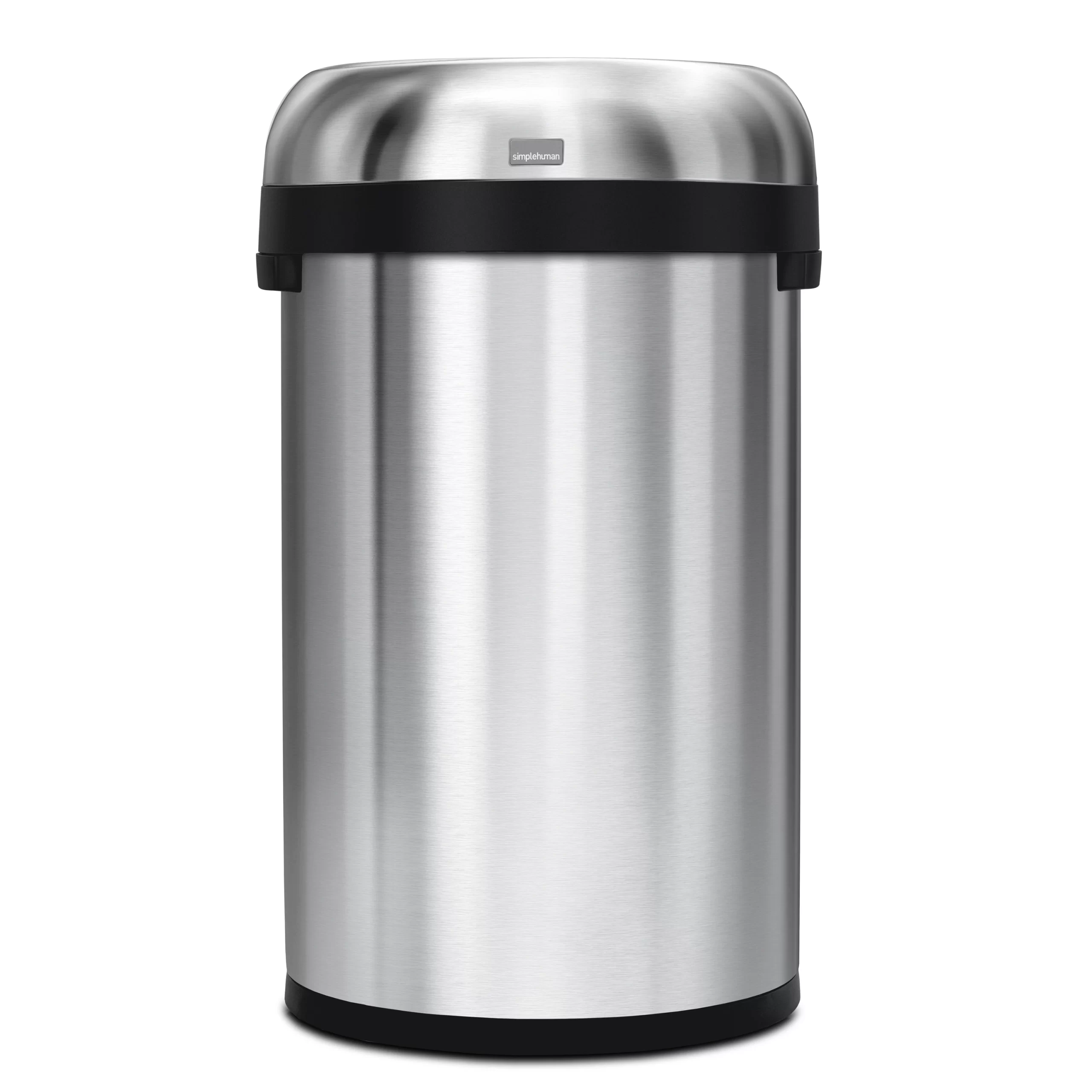 Simplehuman Semi-Round Open Top Can, 60-Liter Brushed Stainless Steel Indoor/Outdoor Kitchen Lidless Trash Can