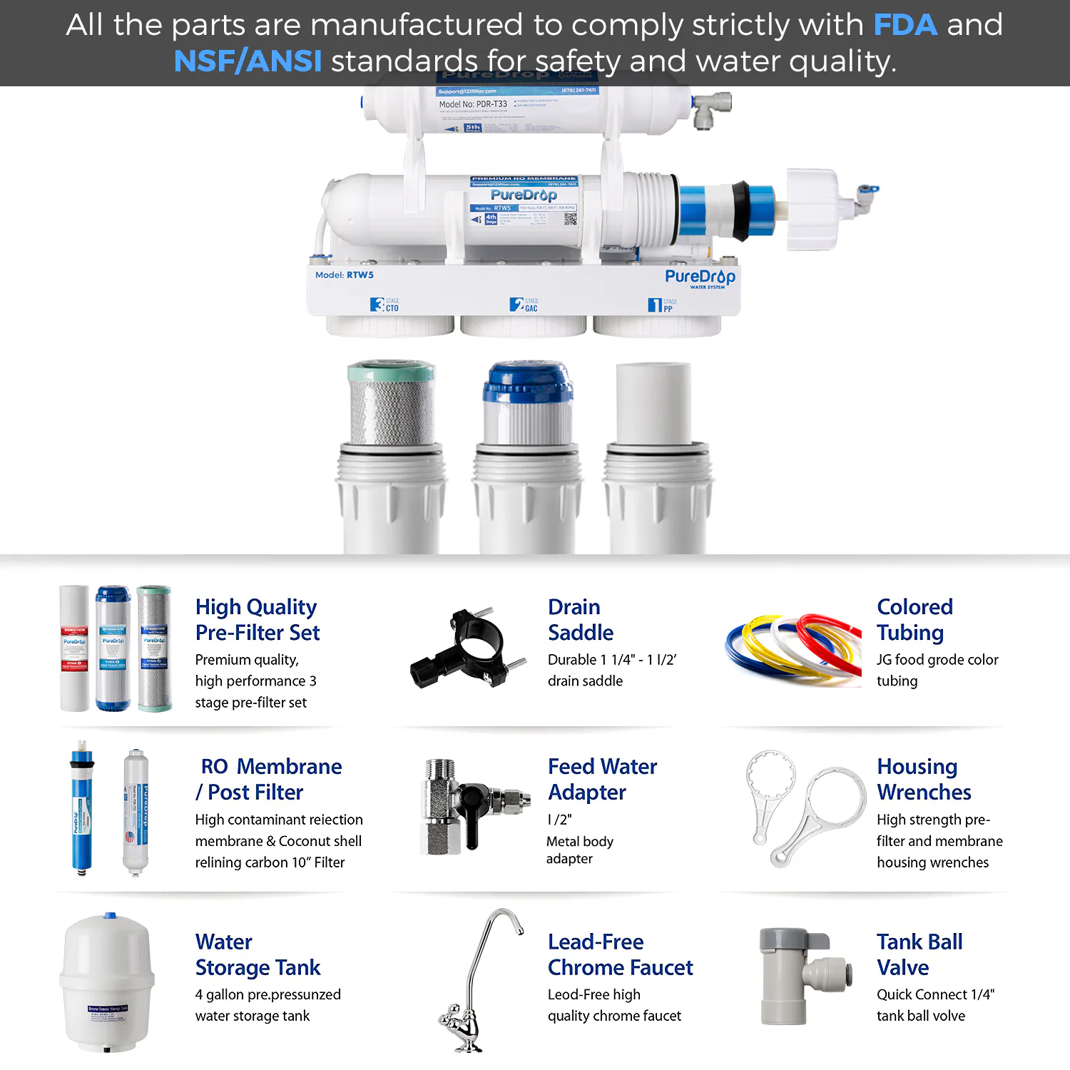 PureDrop RTW5 5 Stage RO Water System 5-stage Multi-method Reverse Osmosis Filtration System