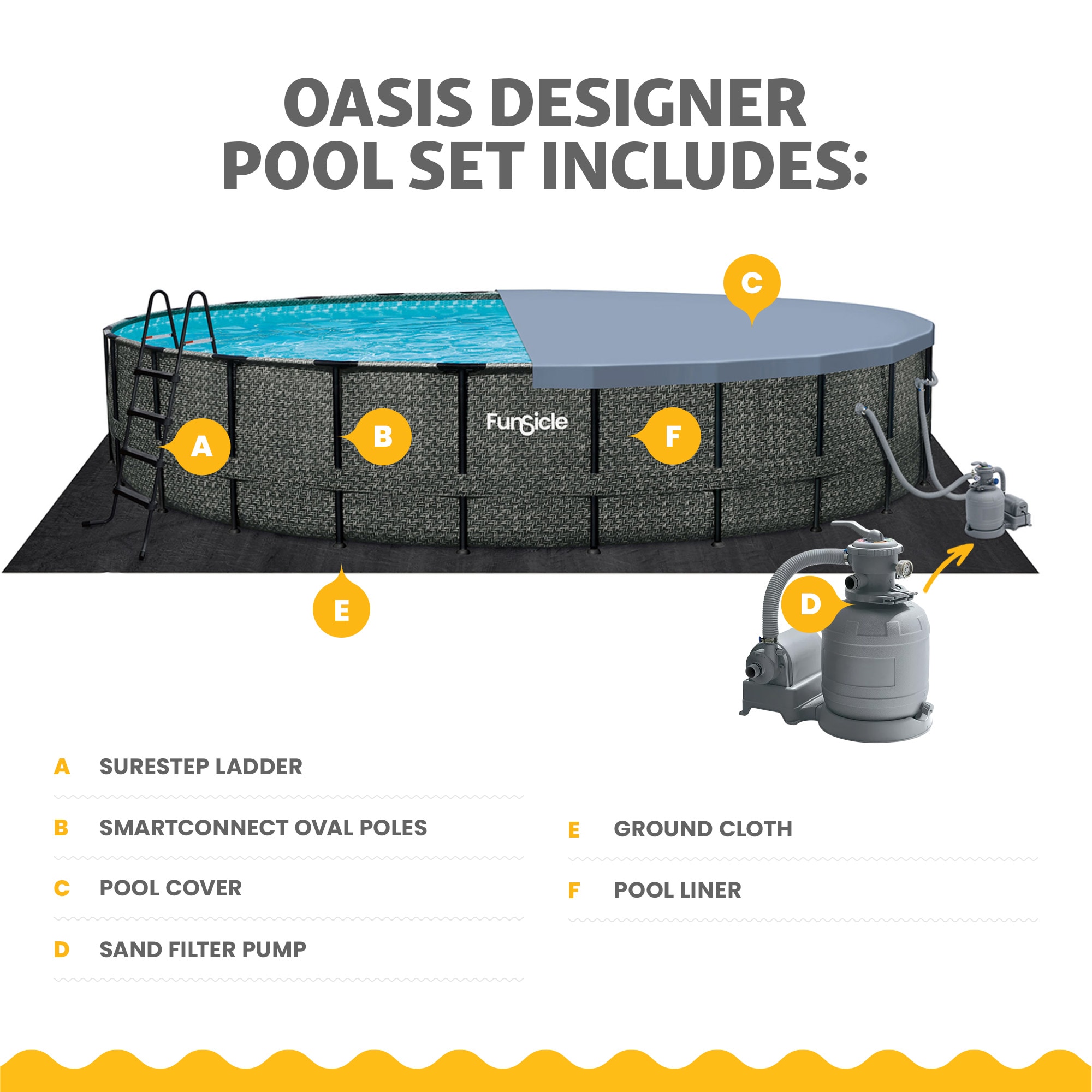 Funsicle 24-ft x 24-ft x 52-in Metal frame Round Above-Ground Pool with Filter Pump with Ground Cloth with Pool Cover with Ladder
