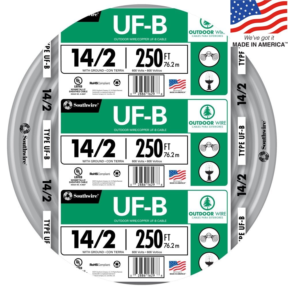 Southwire 250-Feet 14 / 2 Solid UF-B Wire W/G ( By-the-roll )