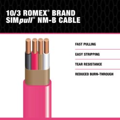 Southwire 250-Feet 10 / 3 / Romex SIMpull Solid Indoor CU NM-B W/G Individual pack ( By-the-roll )