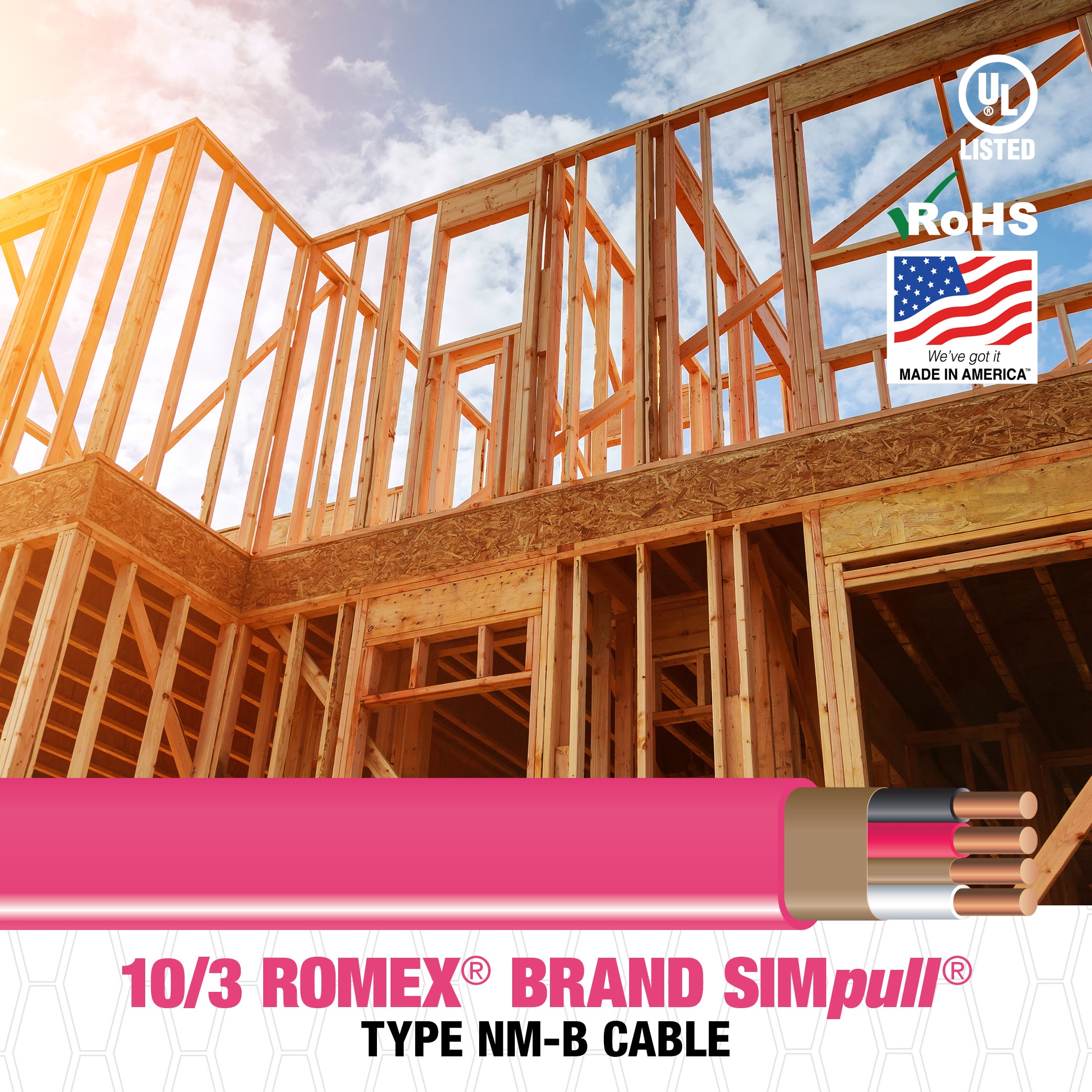 Southwire 250-Feet 10 / 3 / Romex SIMpull Solid Indoor CU NM-B W/G Individual pack ( By-the-roll )