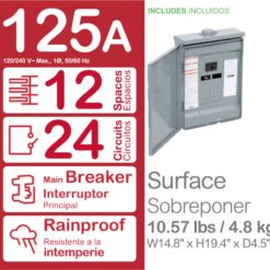 Square D Homeline 125 -Amp 12 -Spaces 24 -Circuit Outdoor Main breaker Plug-On Neutral Load Center (Value Pack)