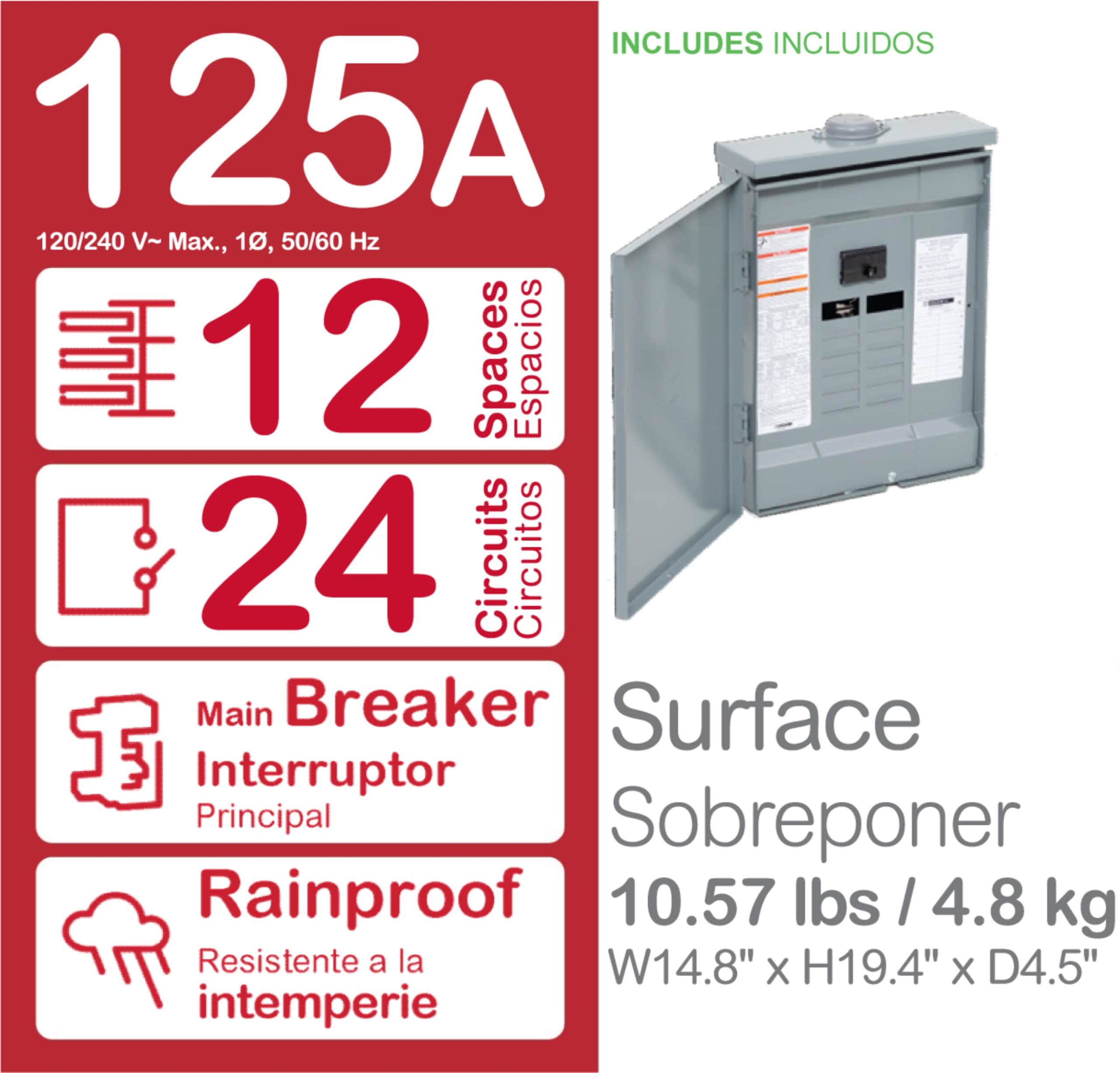 Square D Homeline 125 -Amp 12 -Spaces 24 -Circuit Outdoor Main breaker Plug-On Neutral Load Center (Value Pack)
