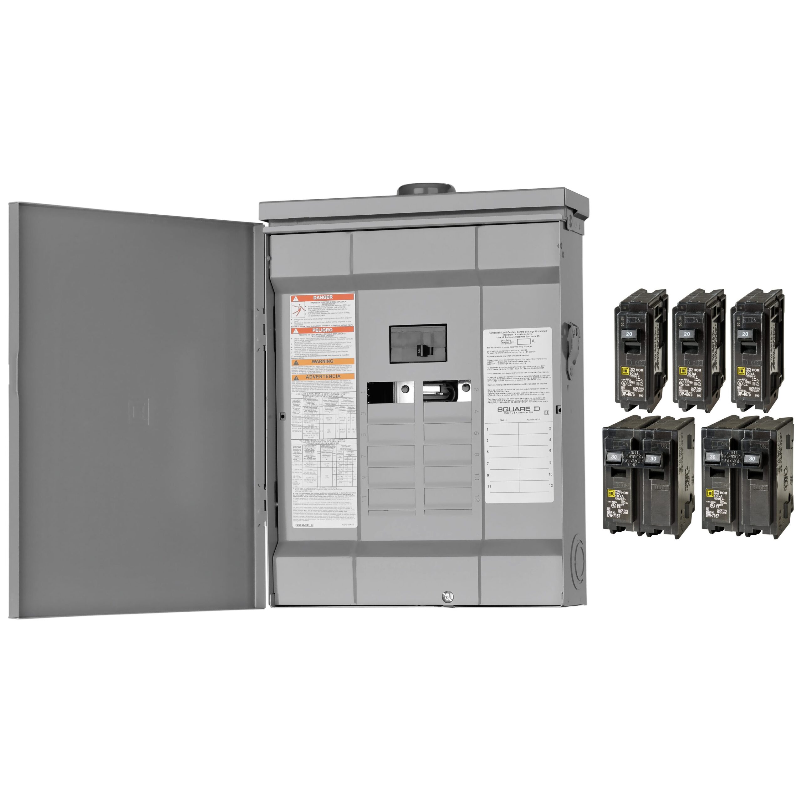 Square D Homeline 125 -Amp 12 -Spaces 24 -Circuit Outdoor Main breaker Plug-On Neutral Load Center (Value Pack)