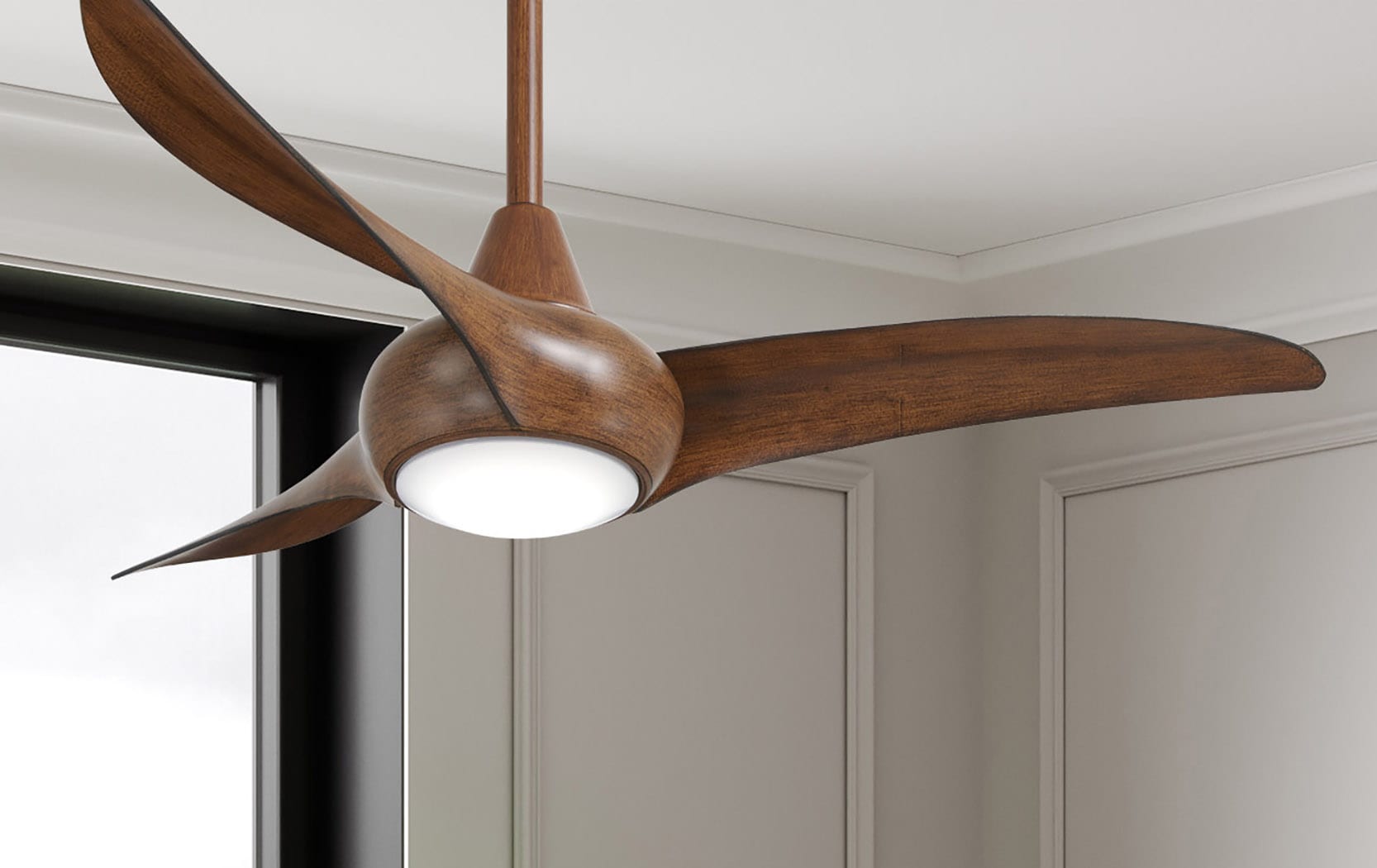 Minka Aire Light Wave 44 44-Inches Distressed Koa with Distressed Koa Blades Integrated LED Fixture Indoor Downrod mount Propeller Ceiling Fan With Light and Remote ( 3 -Blade)