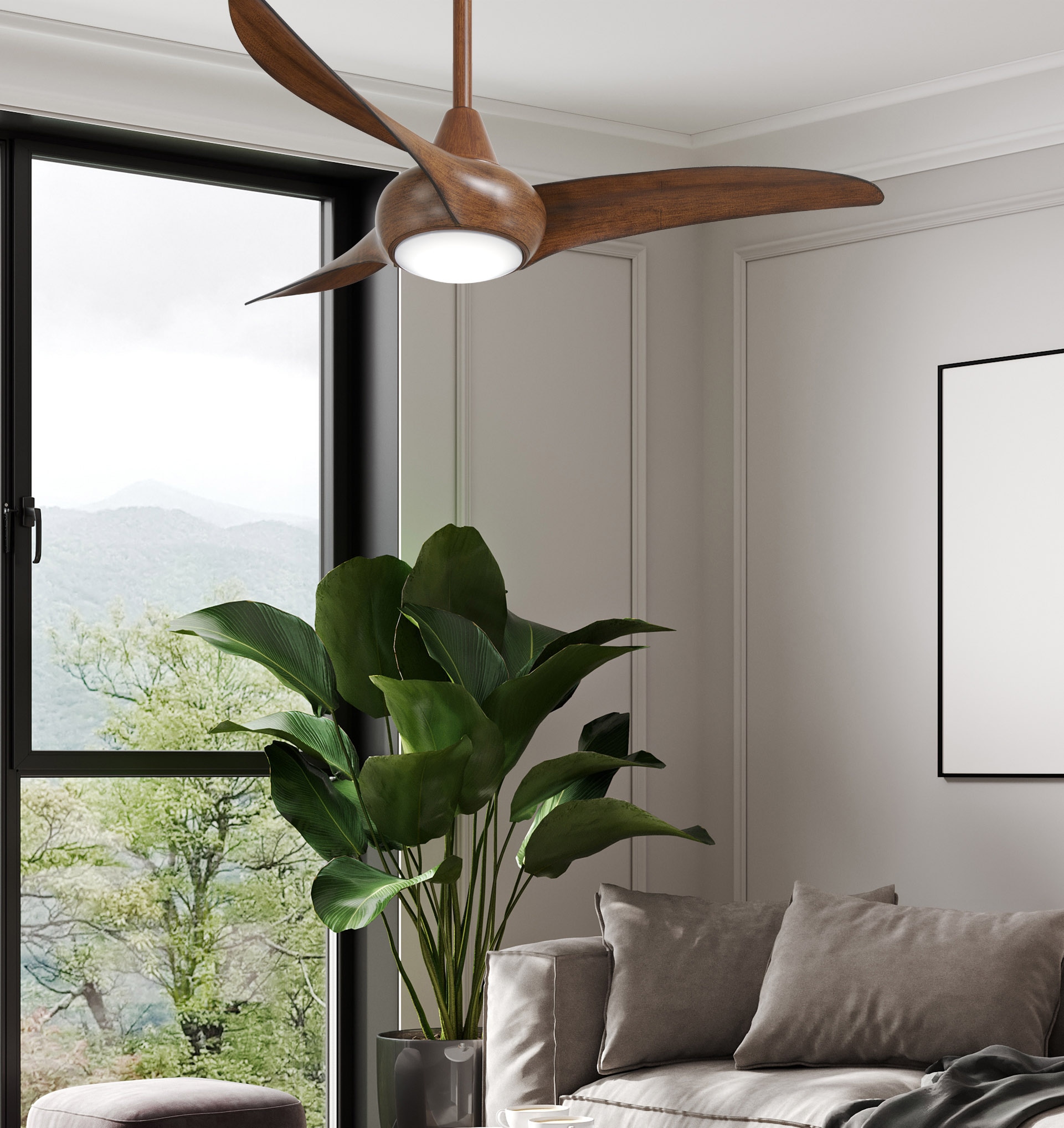 Minka Aire Light Wave 44 44-Inches Distressed Koa with Distressed Koa Blades Integrated LED Fixture Indoor Downrod mount Propeller Ceiling Fan With Light and Remote ( 3 -Blade)