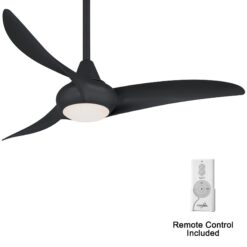 Minka Aire Light Wave 44 44-Inches Black with Black Blades Integrated LED Fixture Indoor Downrod mount Propeller Ceiling Fan With Light and Remote ( 3 -Blade)