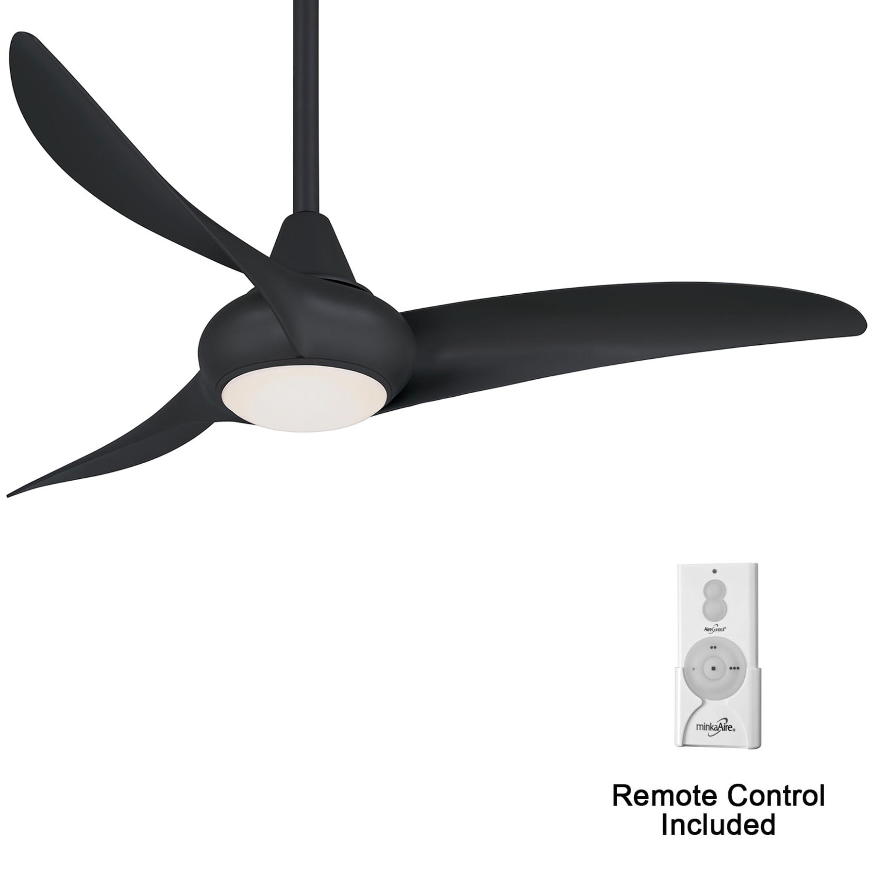 Minka Aire Light Wave 44 44-Inches Black with Black Blades Integrated LED Fixture Indoor Downrod mount Propeller Ceiling Fan With Light and Remote ( 3 -Blade)