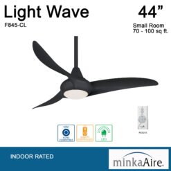 Minka Aire Light Wave 44 44-Inches Black with Black Blades Integrated LED Fixture Indoor Downrod mount Propeller Ceiling Fan With Light and Remote ( 3 -Blade)