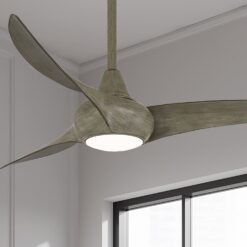 Minka Aire Light Wave 44 44-Inches Driftwood with Driftwood Blades Integrated LED Fixture Indoor Downrod mount Propeller Ceiling Fan With Light and Remote ( 3 -Blade)