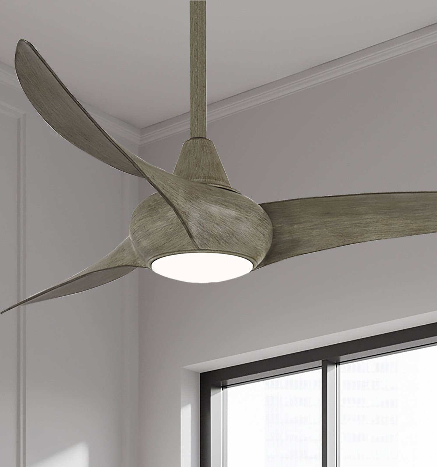Minka Aire Light Wave 44 44-Inches Driftwood with Driftwood Blades Integrated LED Fixture Indoor Downrod mount Propeller Ceiling Fan With Light and Remote ( 3 -Blade)