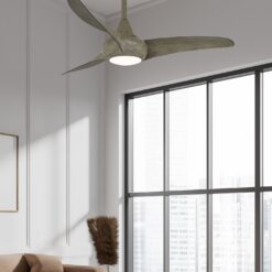 Minka Aire Light Wave 44 44-Inches Driftwood with Driftwood Blades Integrated LED Fixture Indoor Downrod mount Propeller Ceiling Fan With Light and Remote ( 3 -Blade)