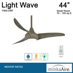 Minka Aire Light Wave 44 44-Inches Driftwood with Driftwood Blades Integrated LED Fixture Indoor Downrod mount Propeller Ceiling Fan With Light and Remote ( 3 -Blade)