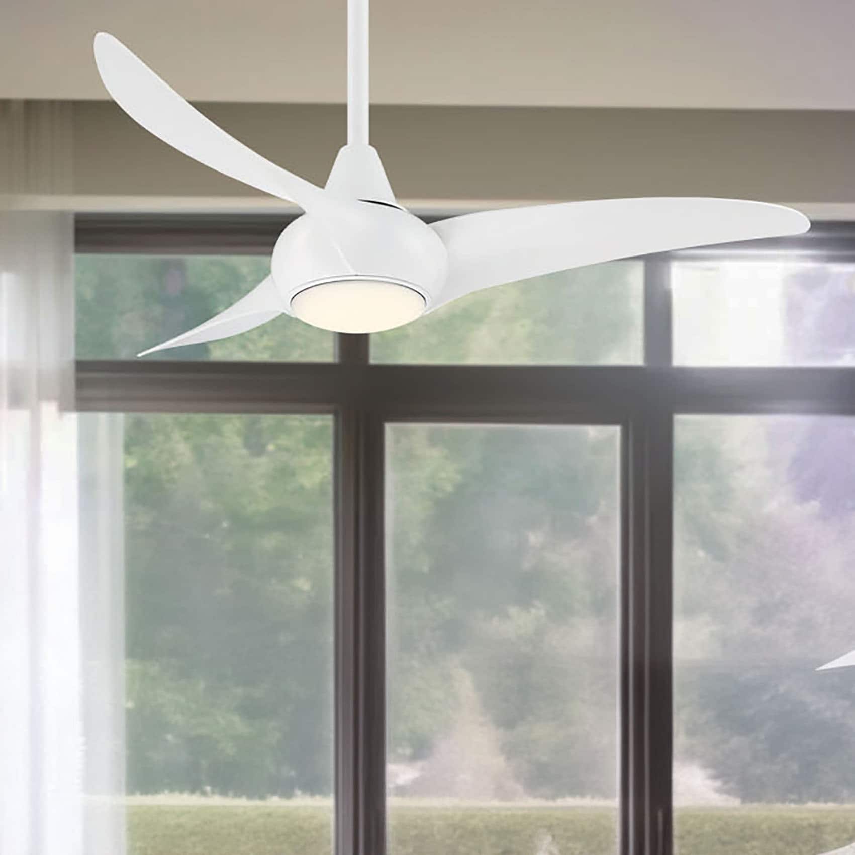 Minka Aire Light Wave 44 44-Inches White with White Blades Integrated LED Fixture Indoor Downrod mount Propeller Ceiling Fan With Light and Remote ( 3 -Blade)