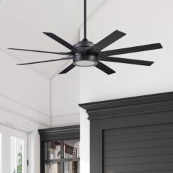 Honeywell Xerxes 62-Inches Matte Black with Matte Black Ash Blades Indoor Downrod mount Windmill Ceiling Fan With Light and Remote ( 8 -Blade)