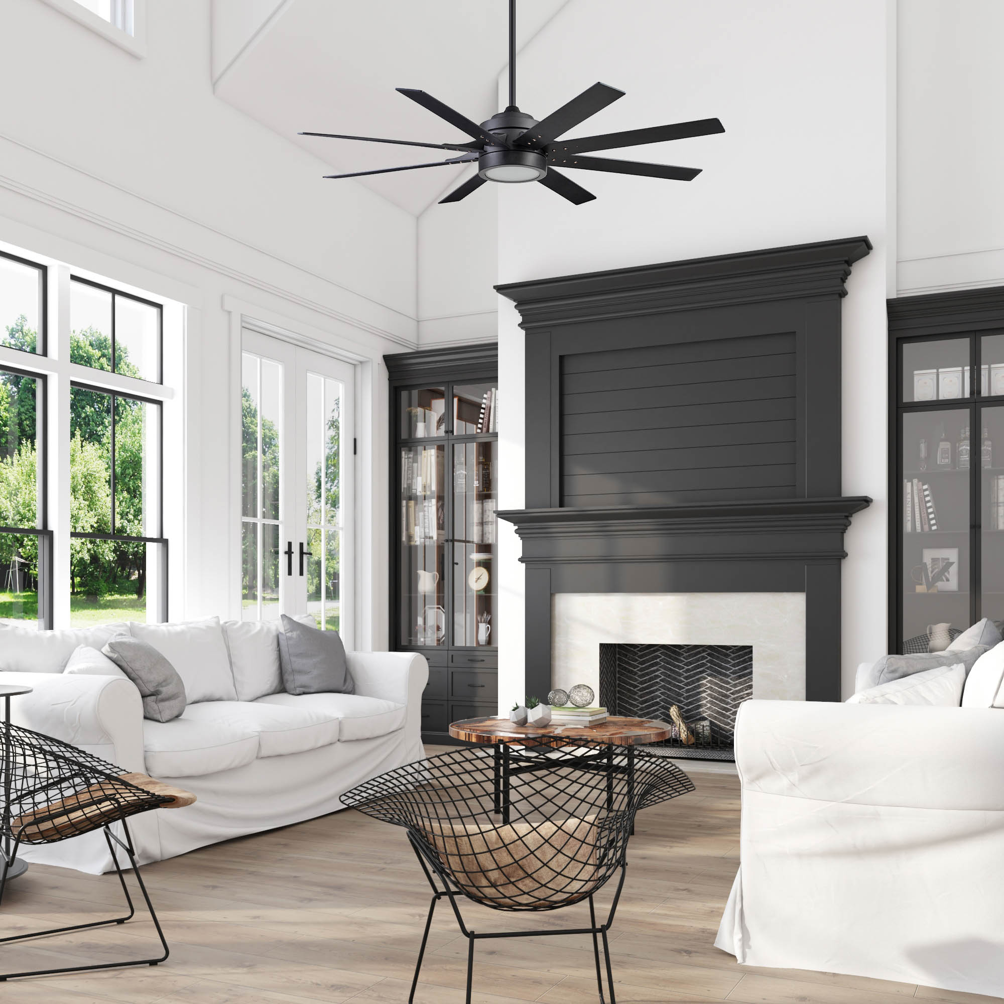 Honeywell Xerxes 62-Inches Matte Black with Matte Black Ash Blades Indoor Downrod mount Windmill Ceiling Fan With Light and Remote ( 8 -Blade)