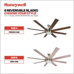 Honeywell Xerxes 62-Inches Brushed Nickel with Gray Oak/French Oak Blades Indoor Downrod mount Windmill Ceiling Fan With Light and Remote ( 8 -Blade)