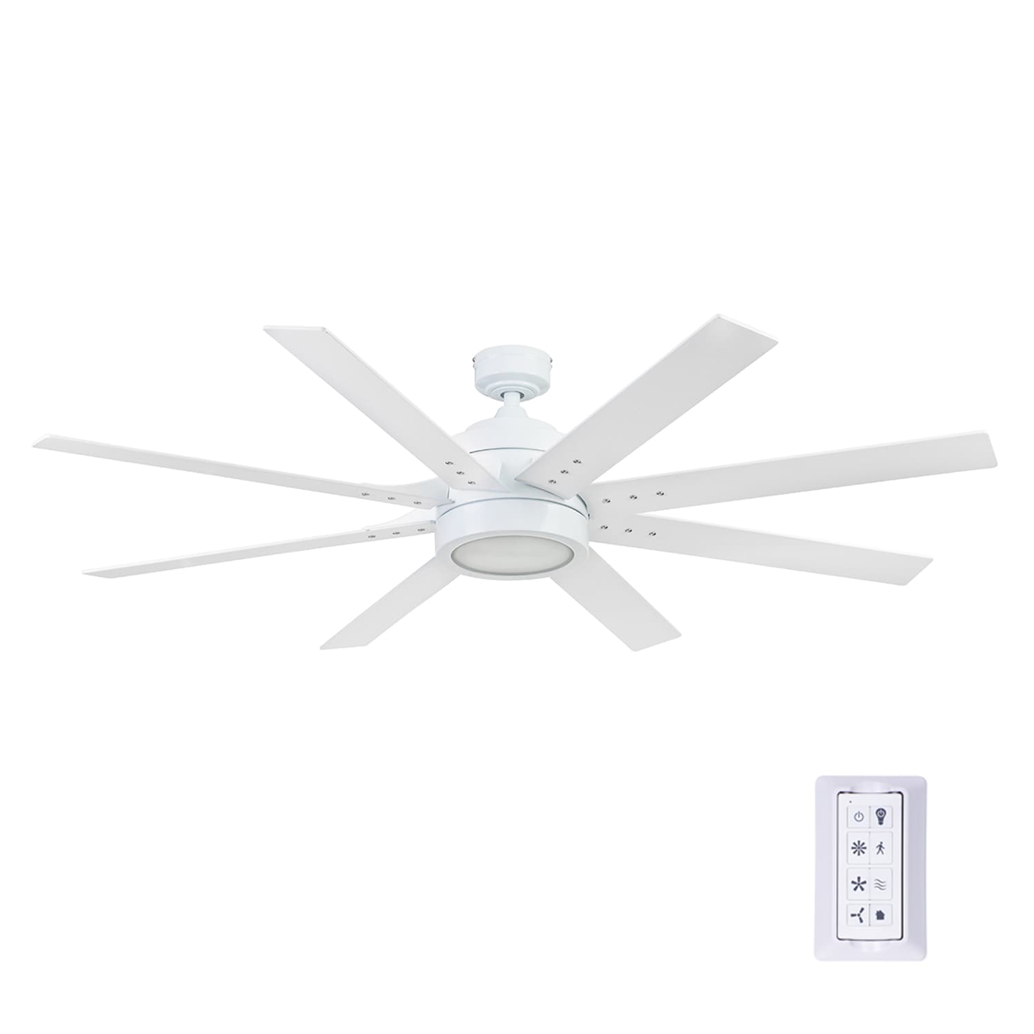 Honeywell Xerxes 62-Inches Bright White with White Gray Wash Blades Indoor Downrod mount Windmill Ceiling Fan With Light and Remote ( 8 -Blade)