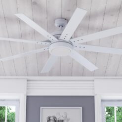 Honeywell Xerxes 62-Inches Bright White with White Gray Wash Blades Indoor Downrod mount Windmill Ceiling Fan With Light and Remote ( 8 -Blade)