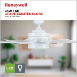 Honeywell Xerxes 62-Inches Bright White with White Gray Wash Blades Indoor Downrod mount Windmill Ceiling Fan With Light and Remote ( 8 -Blade)