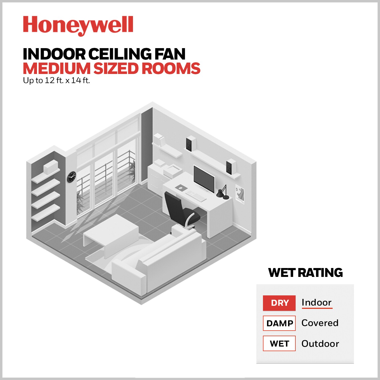 Honeywell Xerxes 62-Inches Bright White with White Gray Wash Blades Indoor Downrod mount Windmill Ceiling Fan With Light and Remote ( 8 -Blade)