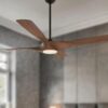 Minka Ceiling Fan Co. Rowland 56-Inches Matte Black with Distressed Koa Blades Color-Changing Integrated LED Fixture Indoor/Outdoor Downrod mount Standard Ceiling Fan With Light and Remote ( 4 -Blade)