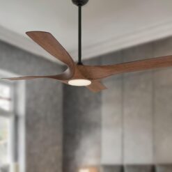Minka Ceiling Fan Co. Rowland 56-Inches Matte Black with Distressed Koa Blades Color-Changing Integrated LED Fixture Indoor/Outdoor Downrod mount Standard Ceiling Fan With Light and Remote ( 4 -Blade)