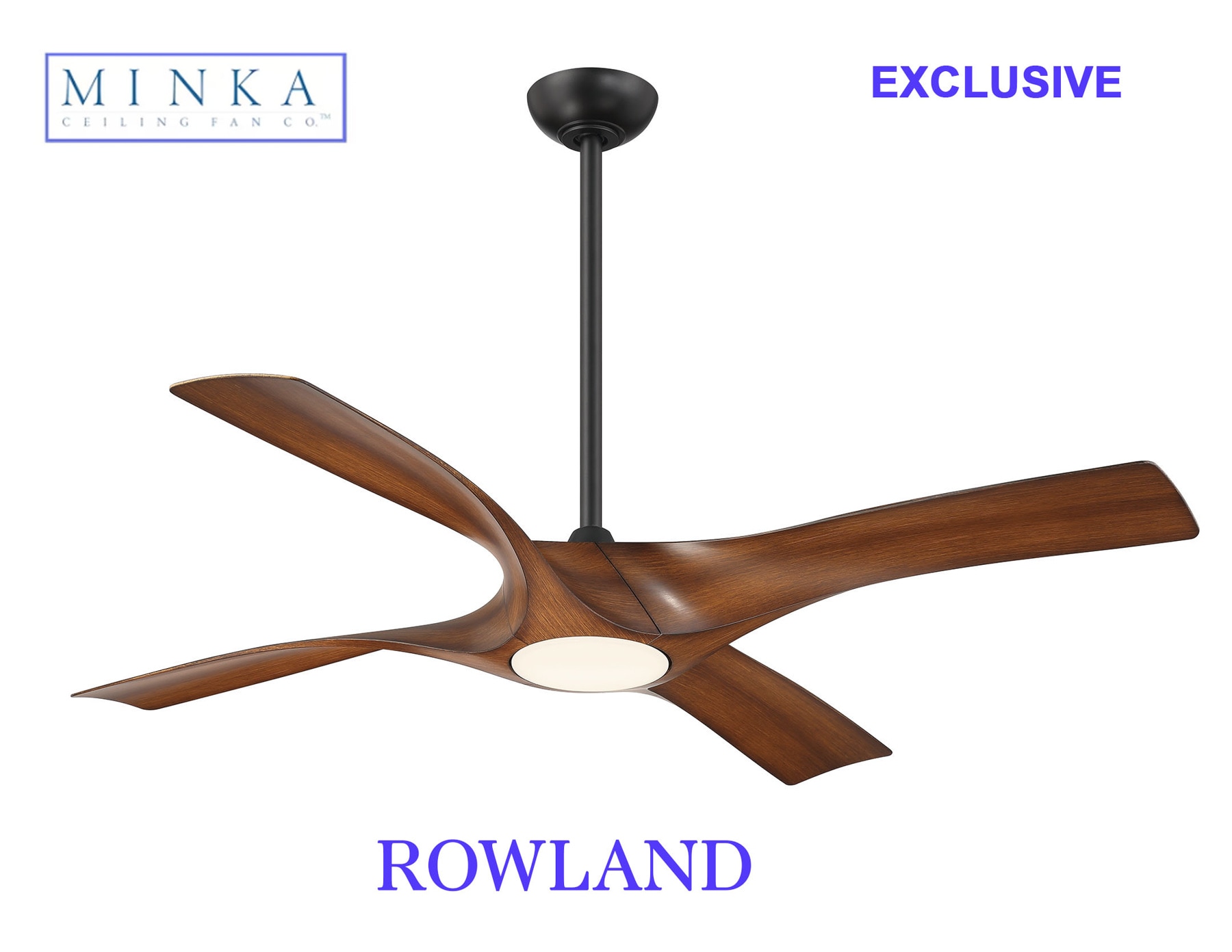 Minka Ceiling Fan Co. Rowland 56-Inches Matte Black with Distressed Koa Blades Color-Changing Integrated LED Fixture Indoor/Outdoor Downrod mount Standard Ceiling Fan With Light and Remote ( 4 -Blade)