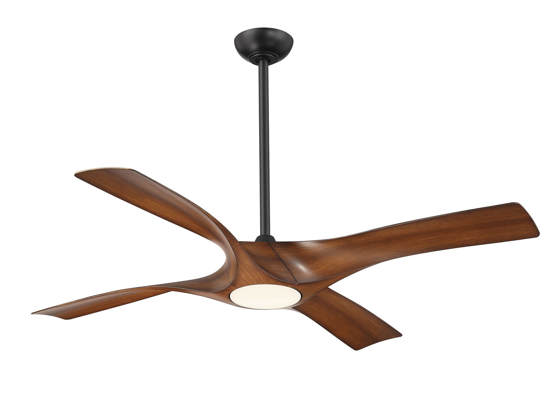 Minka Ceiling Fan Co. Rowland 56-Inches Matte Black with Distressed Koa Blades Color-Changing Integrated LED Fixture Indoor/Outdoor Downrod mount Standard Ceiling Fan With Light and Remote ( 4 -Blade)