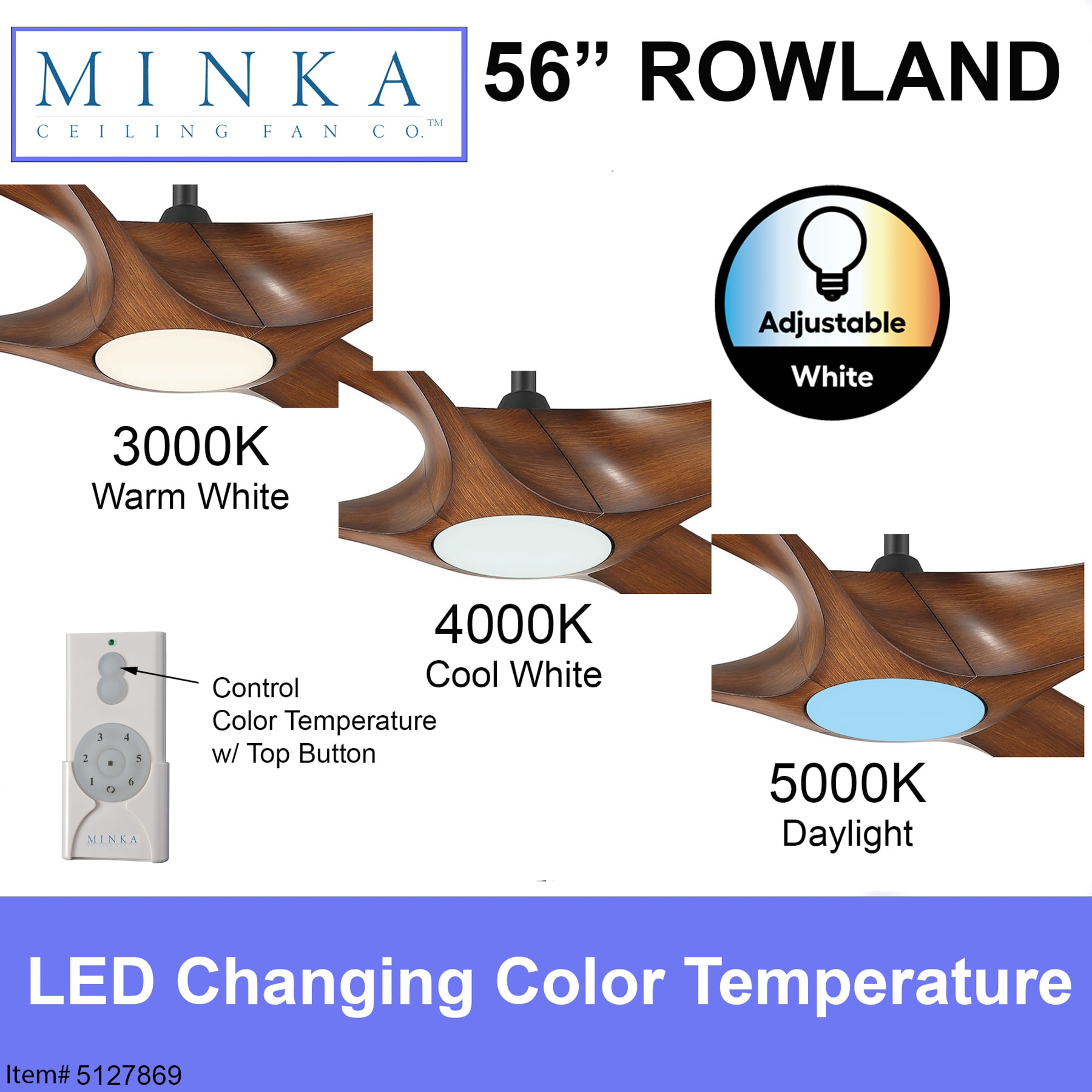 Minka Ceiling Fan Co. Rowland 56-Inches Matte Black with Distressed Koa Blades Color-Changing Integrated LED Fixture Indoor/Outdoor Downrod mount Standard Ceiling Fan With Light and Remote ( 4 -Blade)