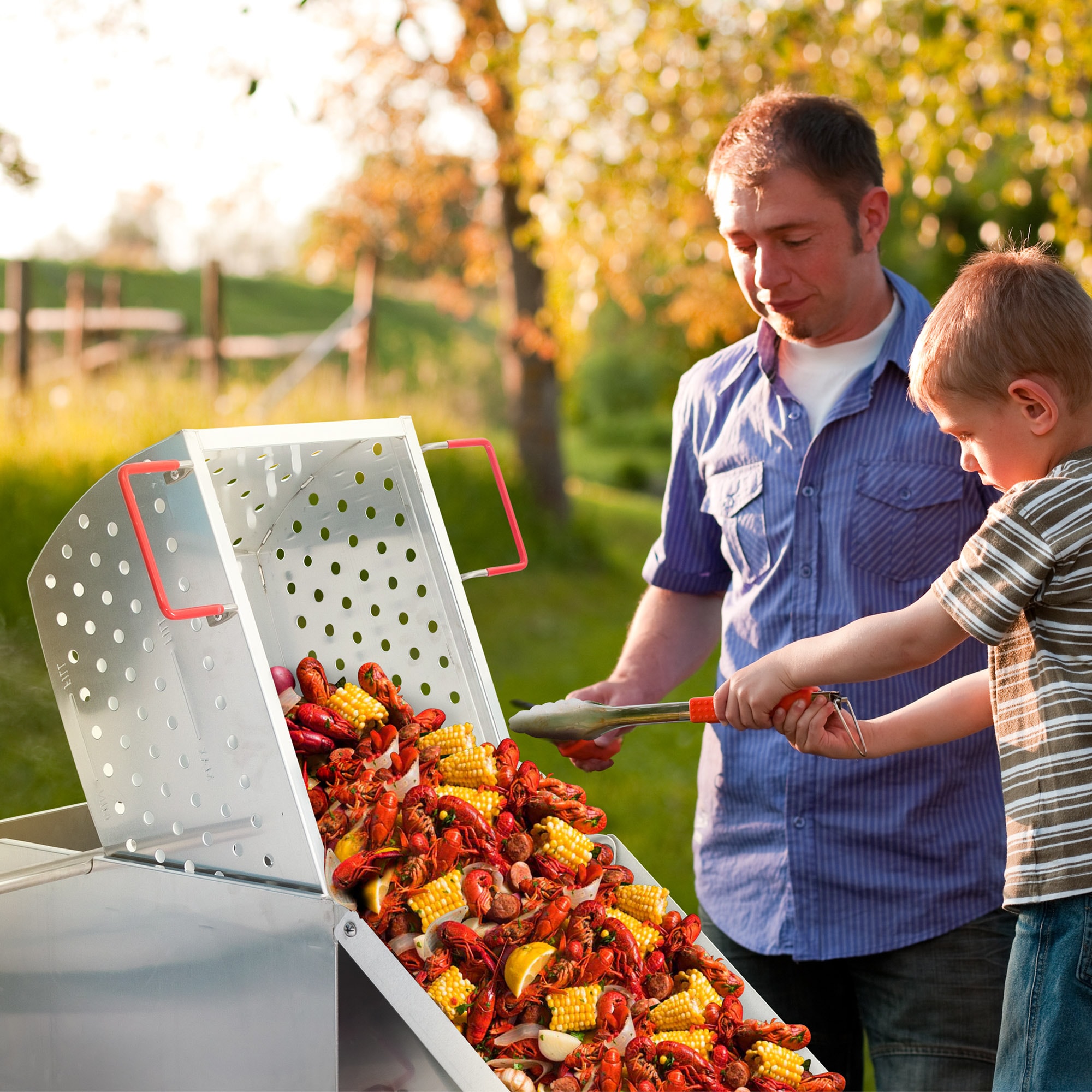 Creole Feast 70 Qt Single Sack Crawfish Seafood Boiler 2 -Burner Propane 20-lb. tank Electronic Aluminum Boiler