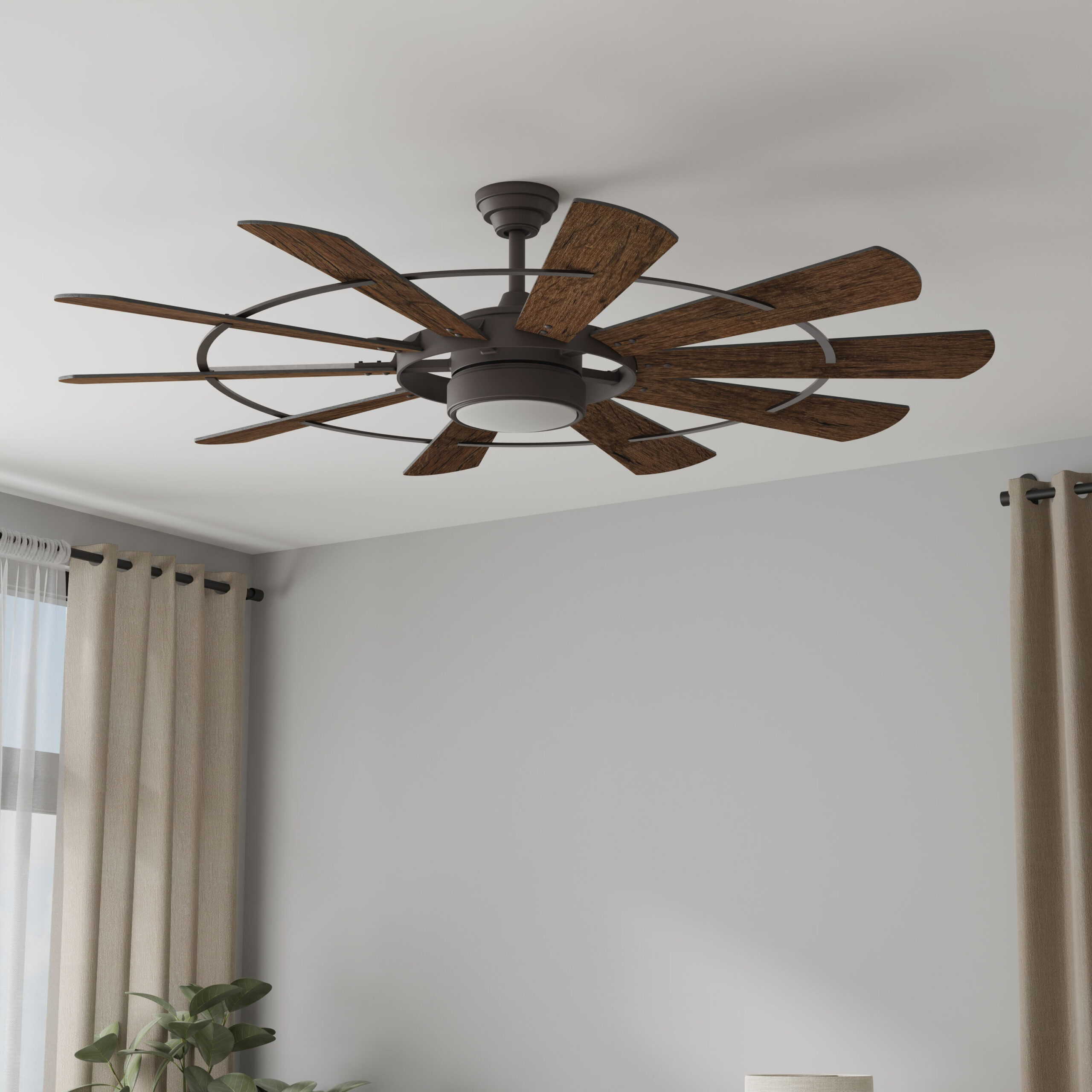 Harbor Breeze Henderson 60-Inches Bronze with Mahogany Blades Integrated LED Fixture Indoor Downrod mount Windmill Ceiling Fan With Light and Remote ( 10 -Blade)