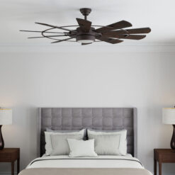 Harbor Breeze Henderson 60-Inches Bronze with Mahogany Blades Integrated LED Fixture Indoor Downrod mount Windmill Ceiling Fan With Light and Remote ( 10 -Blade)