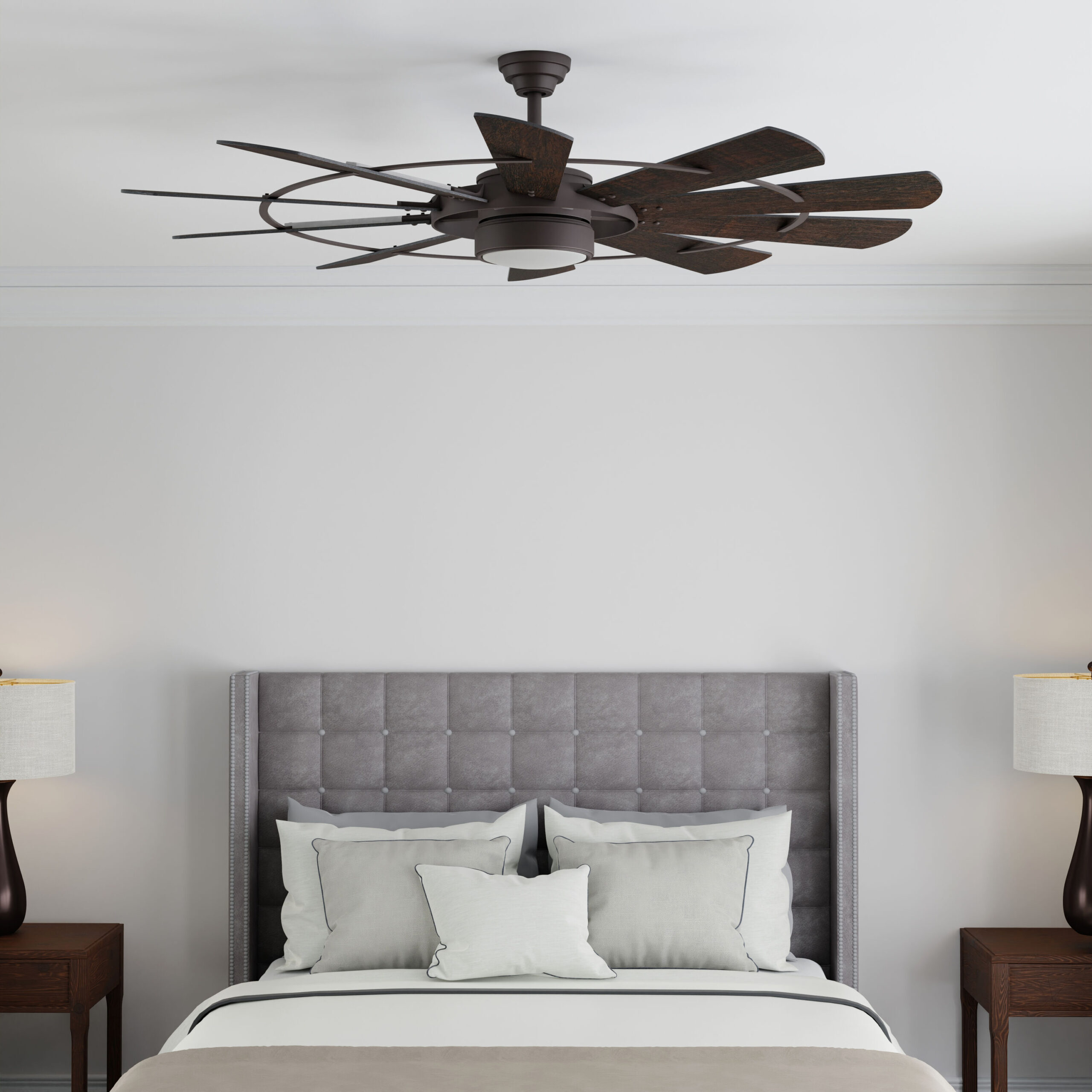 Harbor Breeze Henderson 60-Inches Bronze with Mahogany Blades Integrated LED Fixture Indoor Downrod mount Windmill Ceiling Fan With Light and Remote ( 10 -Blade)
