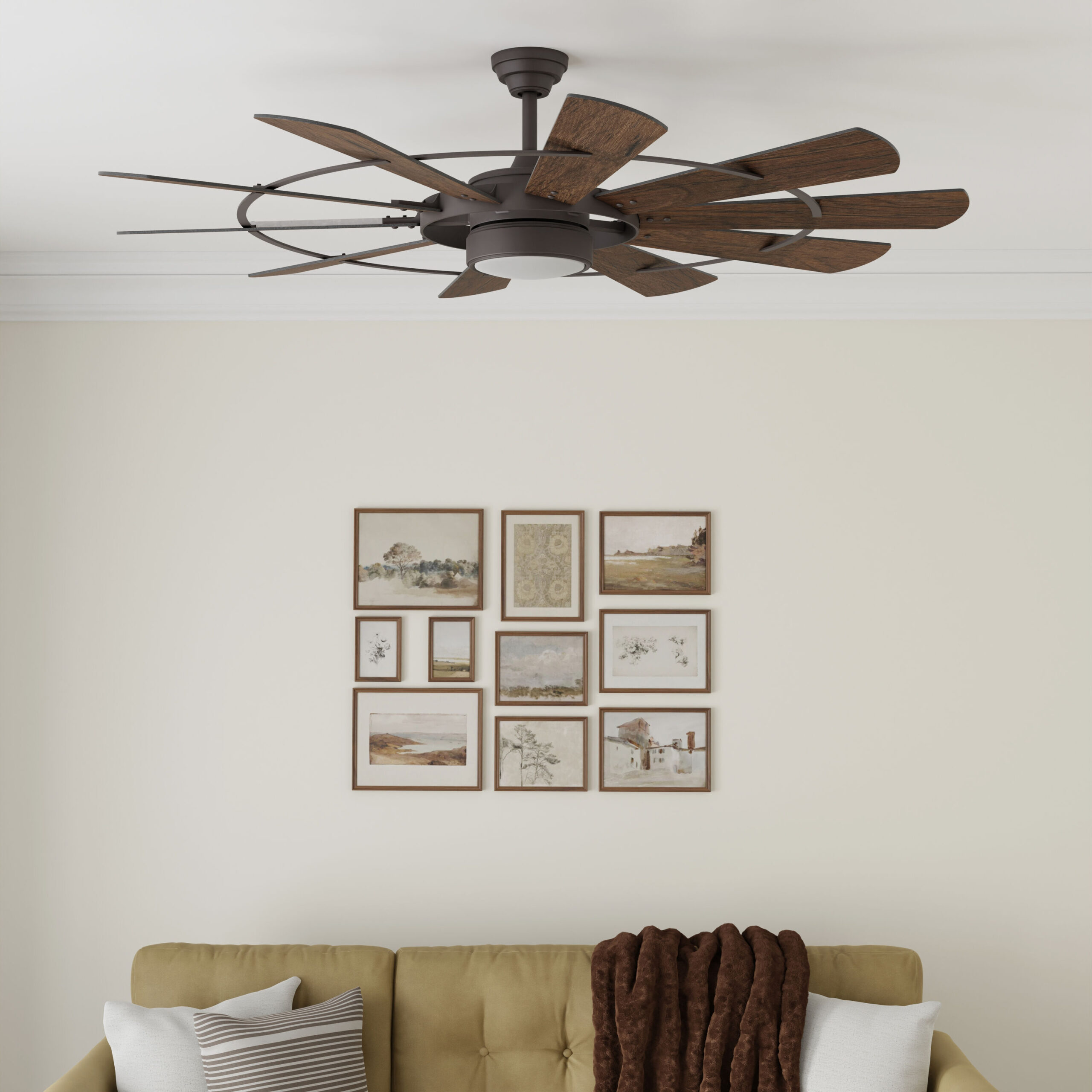Harbor Breeze Henderson 60-Inches Bronze with Mahogany Blades Integrated LED Fixture Indoor Downrod mount Windmill Ceiling Fan With Light and Remote ( 10 -Blade)