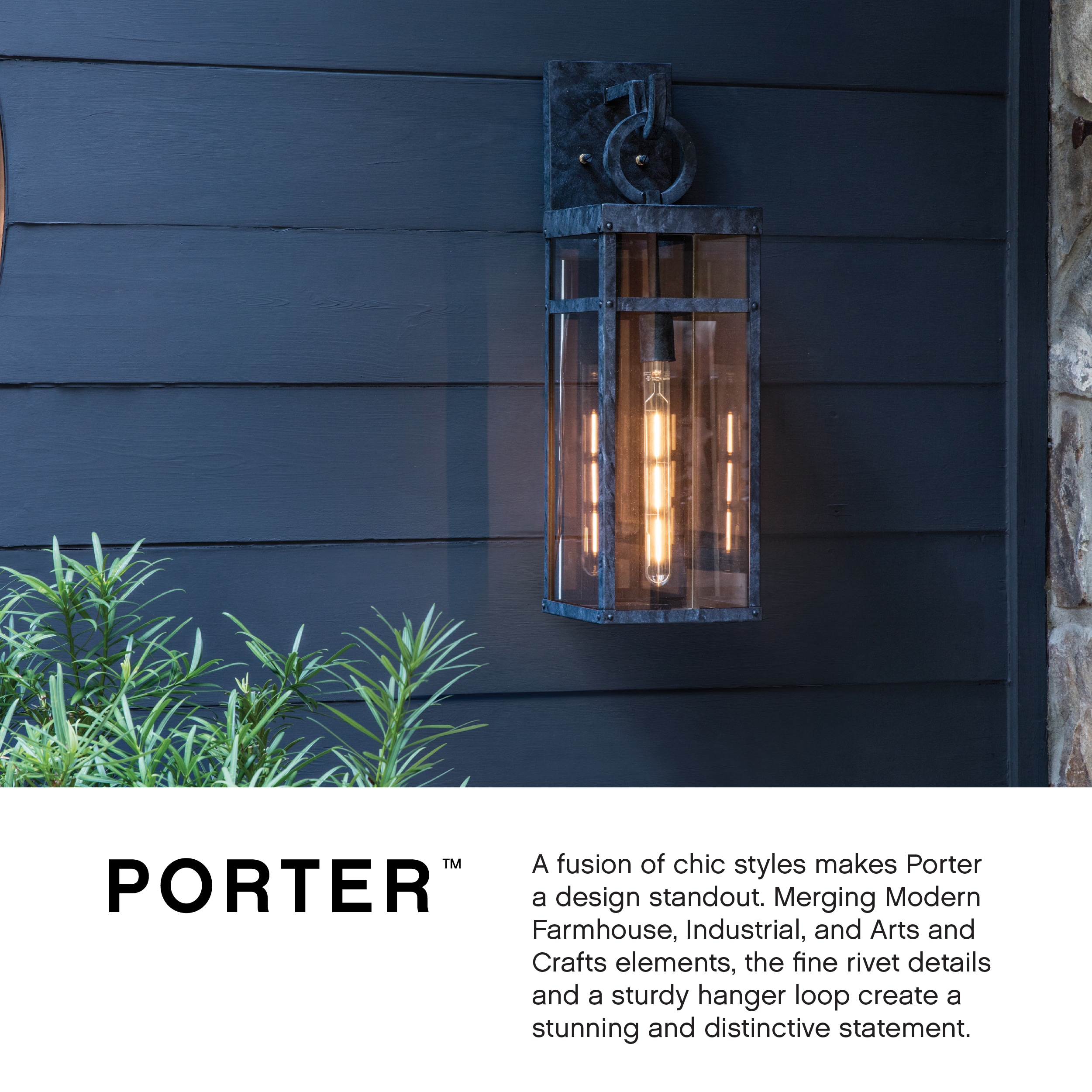 Hinkley Porter 1 -Light 22-in H Antique Black Hardwired Outdoor Wall Light