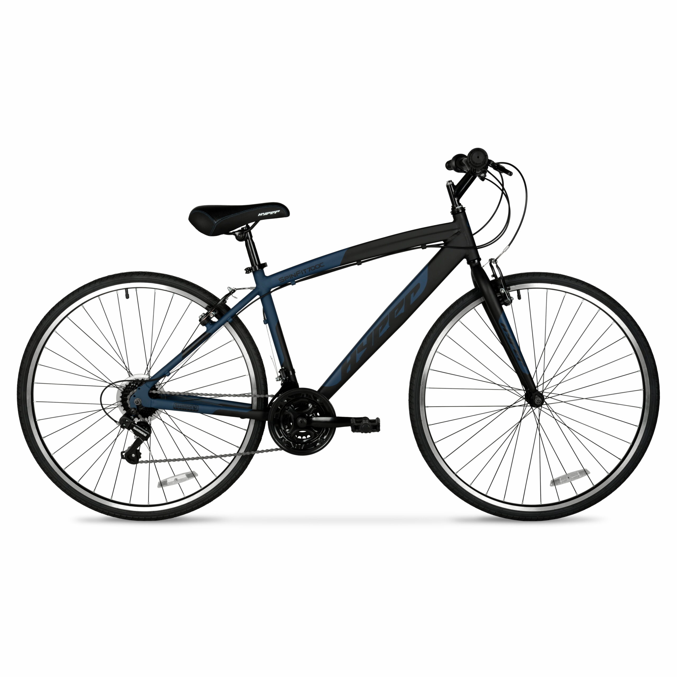 Hyper Bicycle 700c Men's Spin Fit Hybrid Bike, Black and Blue, Adults