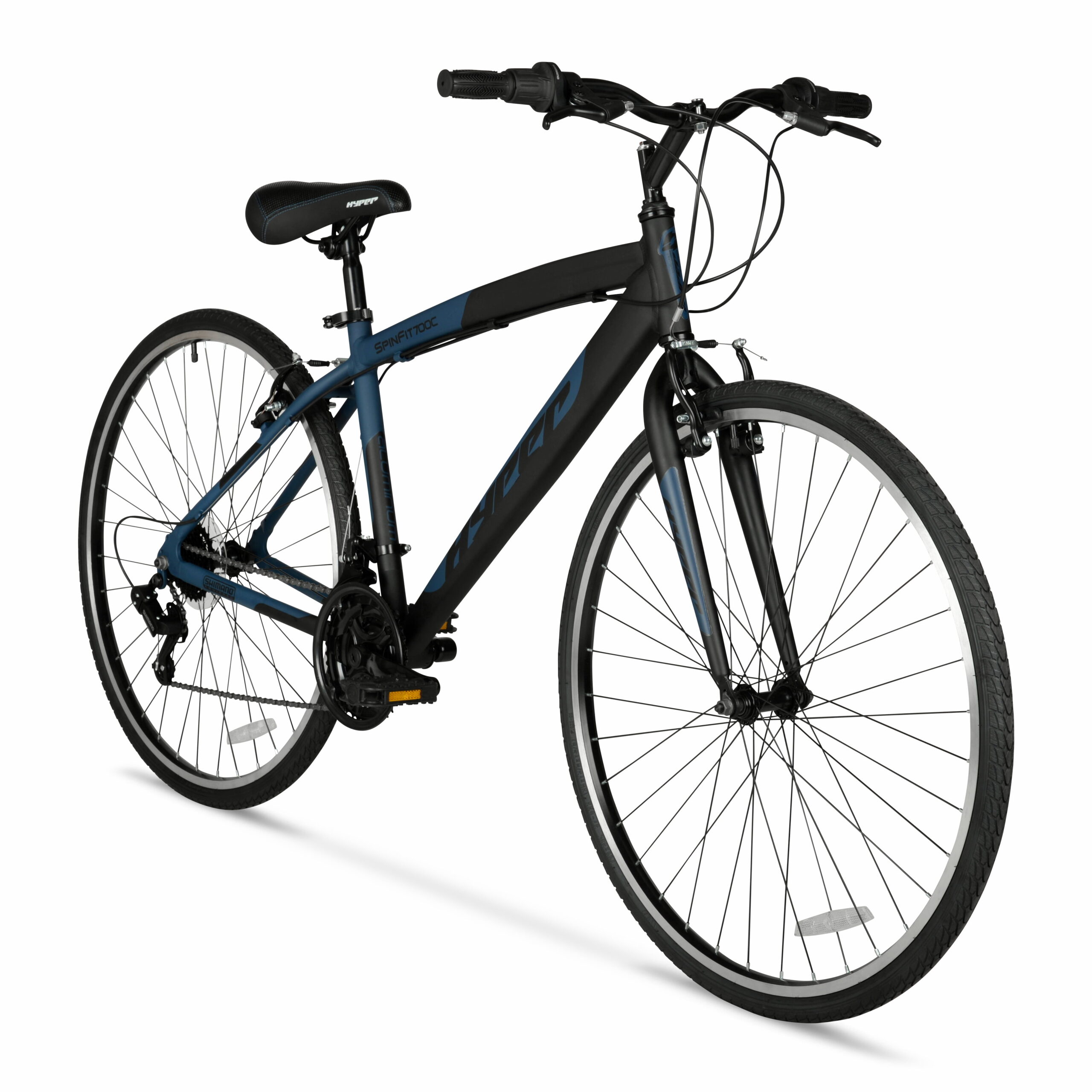 Hyper Bicycle 700c Men's Spin Fit Hybrid Bike, Black and Blue, Adults