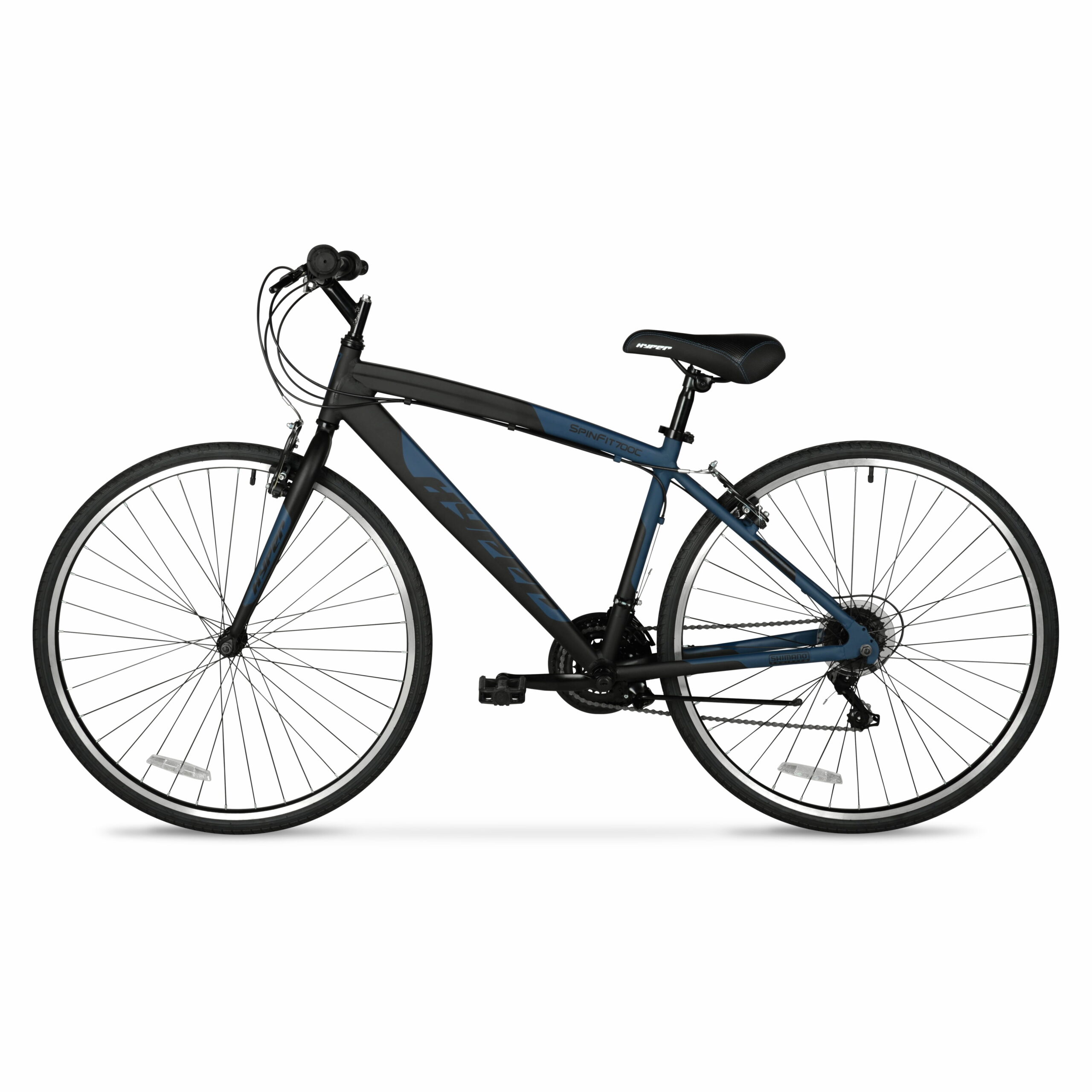 Hyper Bicycle 700c Men's Spin Fit Hybrid Bike, Black and Blue, Adults