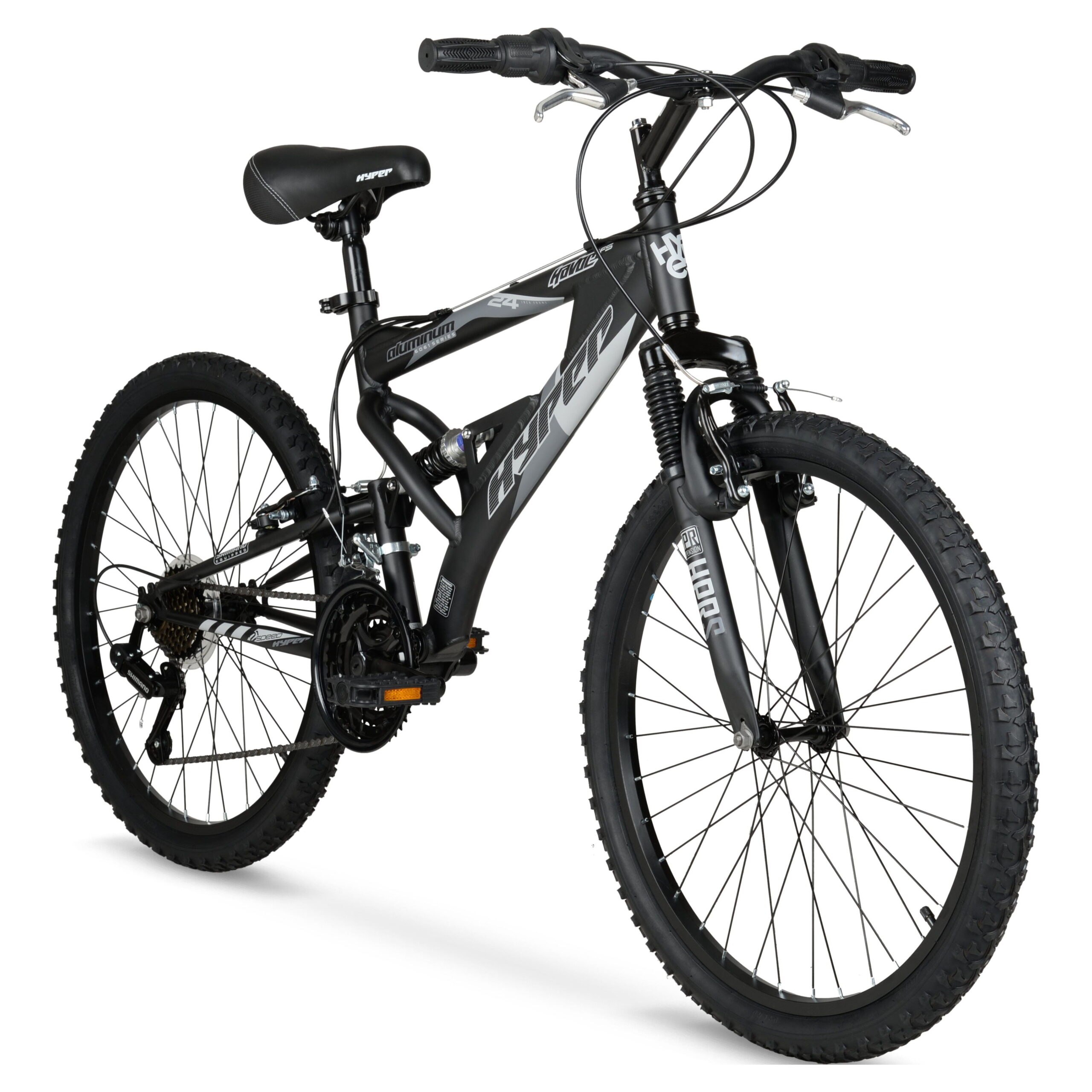Hyper Bicycles 24" Havoc Mountain Bike, Youth/Adult, Recommended Ages 10-14 Years Old, Black