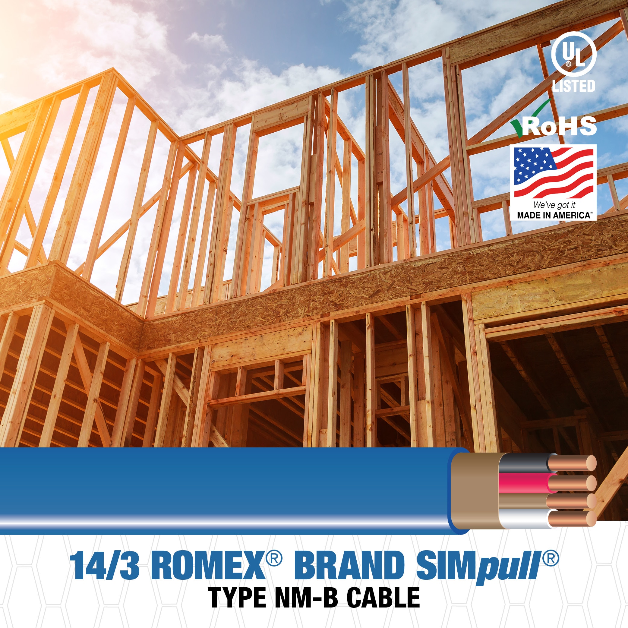 Southwire 1000-Feet 14 / 3 / Romex SIMpull Solid Indoor CU NM-B W/G Individual pack ( By-the-roll )