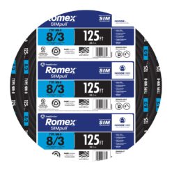 Southwire 125-Feet 8 / 3 / Romex SIMpull Stranded Indoor CU NM-B W/G Individual pack ( By-the-roll )