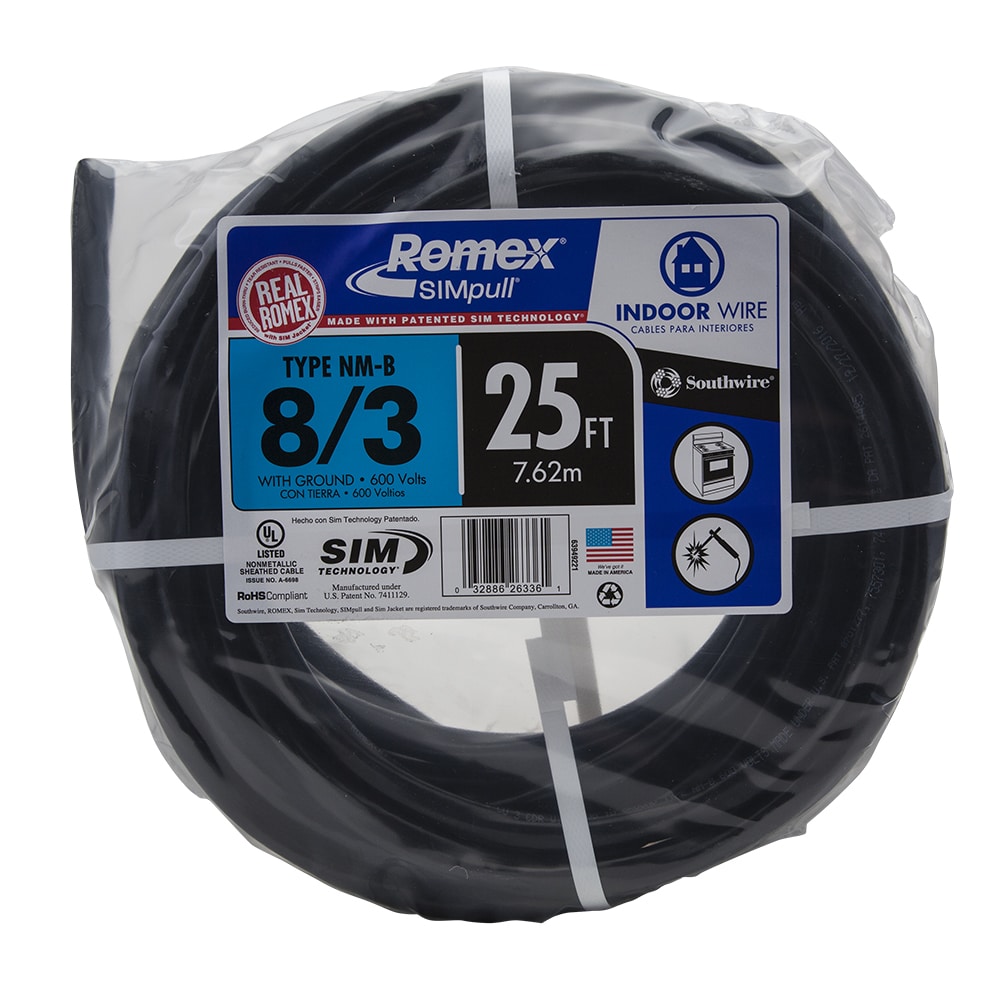Southwire 25-Feet 8 / 3 / Romex SIMpull Stranded Indoor CU NM-B W/G Individual pack ( By-the-roll )