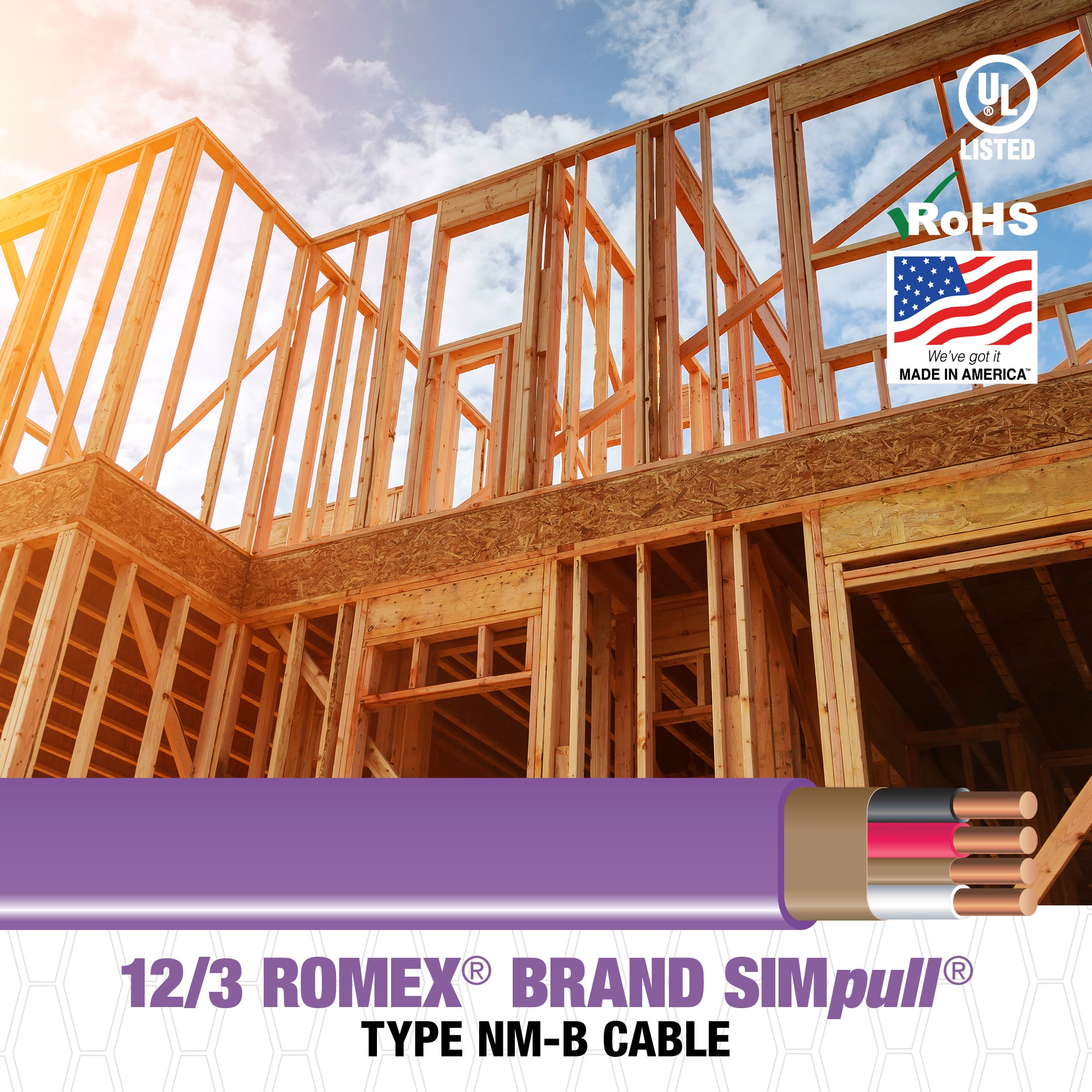Southwire 100-ft 12 / 3 / Romex SIMpull Solid Indoor CU NM-B W/G Individual pack ( By-the-roll )