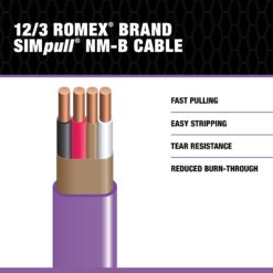 Southwire 50-Feet 12 / 3 / Romex SIMpull Solid Indoor CU NM-B W/G Individual pack ( By-the-roll )