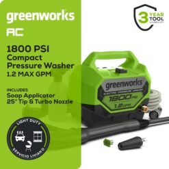 Greenworks 1800 PSI 1.2-GPM Cold Water Electric Pressure Washer with 2 Spray Tips