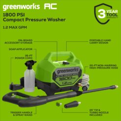 Greenworks 1800 PSI 1.2-GPM Cold Water Electric Pressure Washer with 2 Spray Tips