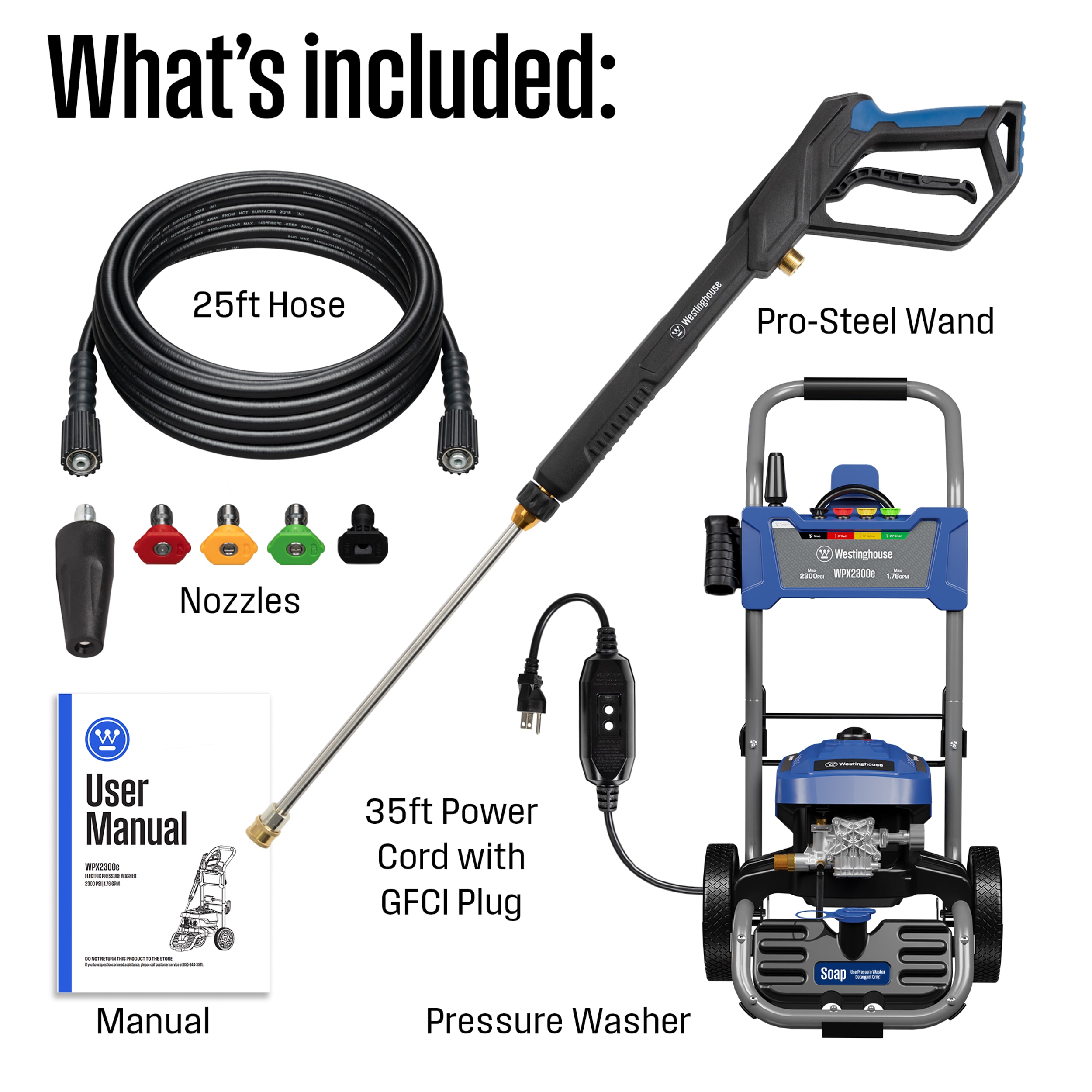 Westinghouse WPX2300e 2300 PSI 1.76-GPM Cold Water Electric Pressure Washer with 5 Spray Tips